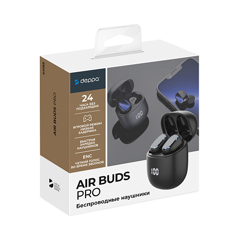 Беспроводные наушники с микрофоном Air Buds Pro, TWS, BT 5.3, LED, 300 мАч, черный, Deppa - рис 6.