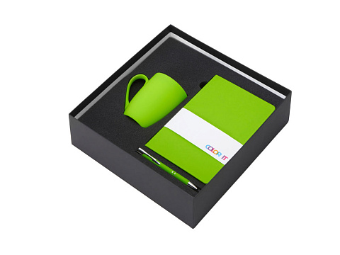 Подарочный набор с блокнотом С2, металлической ручкой и кружкой, зеленое яблоко - рис 2.