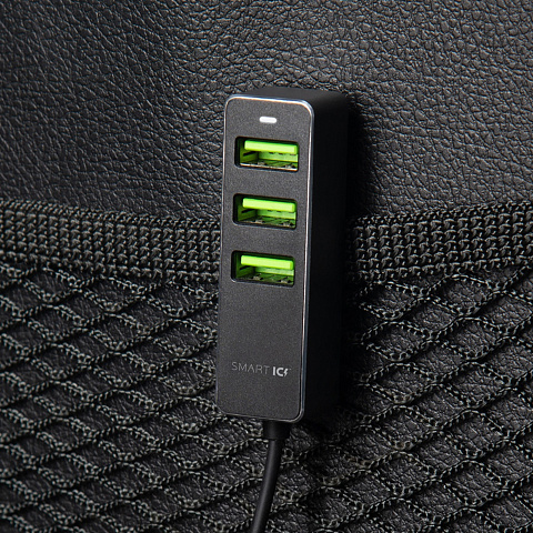 АЗУ 1 USB + 3 USB для пассажиров, QC 3.0, 7А, алюминий, графит, Deppa - рис 3.