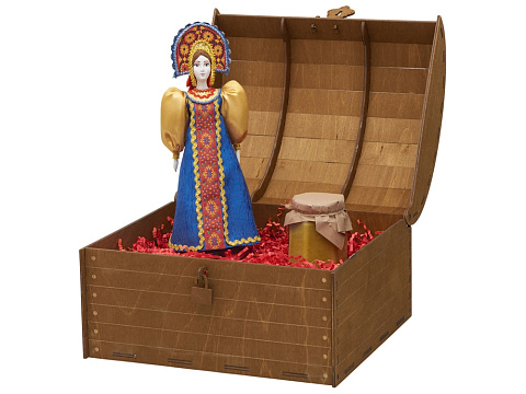 Подарочный набор: кукла фарфоровая, крем-мед, синий - рис 2.