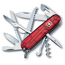 Нож перочинный VICTORINOX Huntsman, 91 мм, 15 функций, полупрозрачный красный