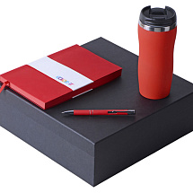 Подарочный набор с блокнотом С1, металлической ручкой и термокружкой, красный