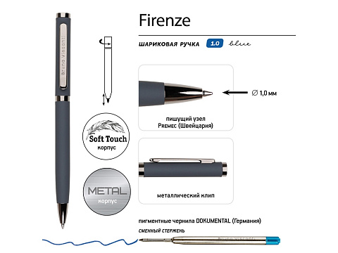 Ручка Firenze шариковая автоматическая софт-тач, серая - рис 3.