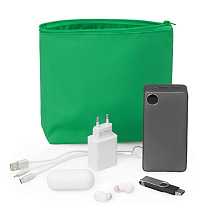 Органайзер для электроники и проводов Amalia из полиэстера 300D с подкладкой, зеленый