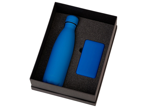 Подарочный набор с термобутылкой и повербанком С2, синий - рис 2.