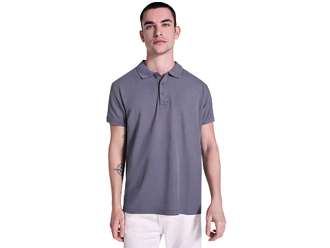 Рубашка поло Cobain унисекс, серо-голубой выстиранный - рис 5.