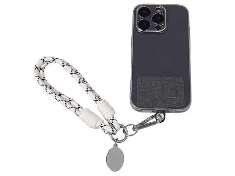 Брелок-браслет Bohemian c тканевым держателем для телефона, бело-черный - рис 2.