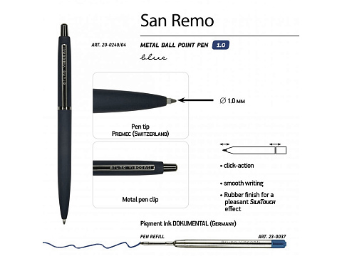 Ручка SAN REMO шариковая, автоматическая, темно-синий металлический корпус 1.00 мм, синяя - рис 3.