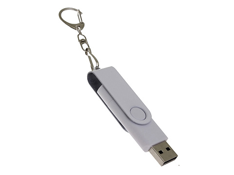 USB-флешка на 64 Гб 2 в 1 поворотный механизм, c дополнительным разъемом Type-C с одноцветным металлическим клипом, белый - рис 3.