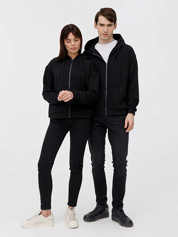 Толстовка унисекс оверсайз на молнии Zippy Terry, черная - рис 14.