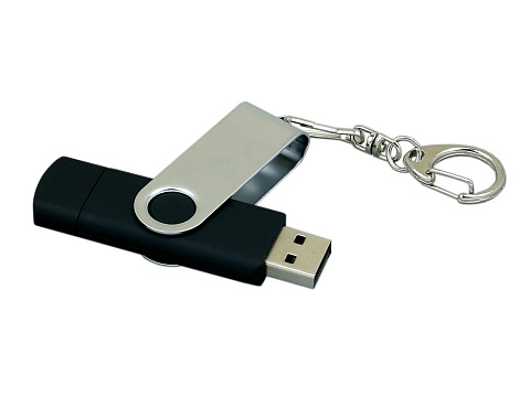 Флешка с  поворотным механизмом, c дополнительным разъемом Micro USB, 32 Гб, черный - рис 3.