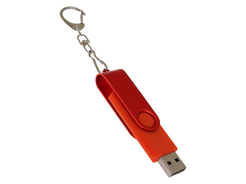 USB-флешка на 16 Гб 2 в 1 поворотный механизм, c дополнительным разъемом Type-C с одноцветным металлическим клипом, красный - рис 3.