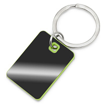 Металлический брелок с пластиковой цветной вставкой SteelPop Rct, серебристый с зеленым яблоком