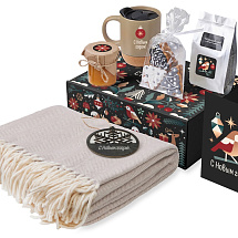 Подарочный набор c пледом, кружкой и вареньем, бежевый