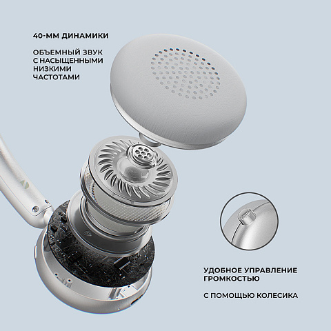 Беспроводные накладные наушники Stereo Light, BT 5.4, 300 мАч, cеребристый, Deppa - рис 5.