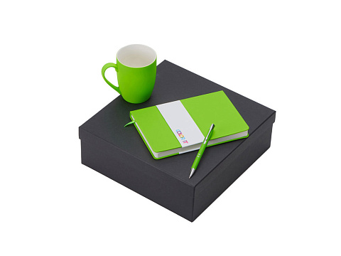 Подарочный набор с блокнотом С2, металлической ручкой и кружкой, зеленое яблоко