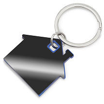 Металлический брелок с пластиковой цветной вставкой SteelPop House, серебристый с синим