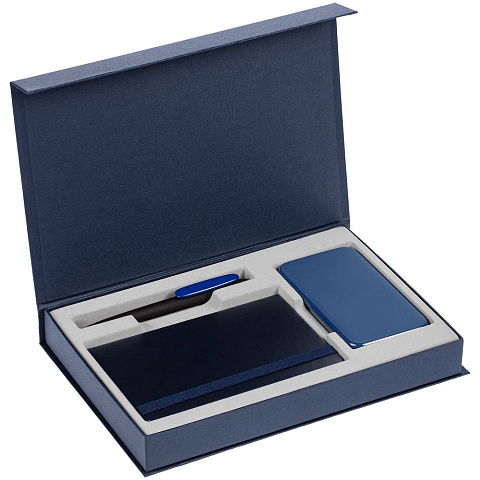 Коробка Silk с ложементом под ежедневник 10x16 см, аккумулятор и ручку, синяя - рис 4.