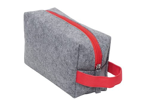 Косметичка из РПЕТ фетра с ручкой Felt, серый с красным - рис 2.