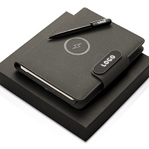 Подарочный набор металлическая ручка и блокнот А5 Twilight  со светящимся логотипом и пауэрбэнком