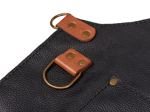 Фартук из натуральной кожи флотер  Материал: натуральная кожа КРС, цвет фартука: черный, цвет ремней: светлый бук, фурнитура из металлического сплава ЦАМ, цвет фурнитуры: антик, размер универсальный - рис 10.