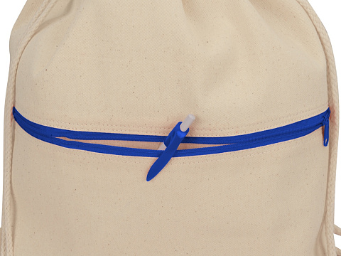 Рюкзак-мешок хлопковый Lark с цветной молнией, натуральный/синий - рис 2.