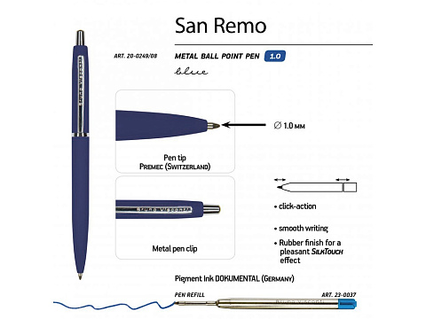 Ручка металлическая шариковая San Remo, 1,0мм, синие чернила, ярко-синий - рис 3.