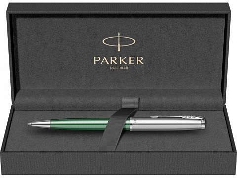 Шариковая ручка Parker Sonnet Essentials Green SB Steel CT, цвет чернил black, перо: M, в подарочной упаковке. - рис 6.