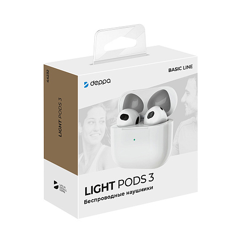 Беспроводные наушники с микрофоном Light Pods 3 , TWS, BT 5.4, 300 мАч, белый, Deppa - рис 4.