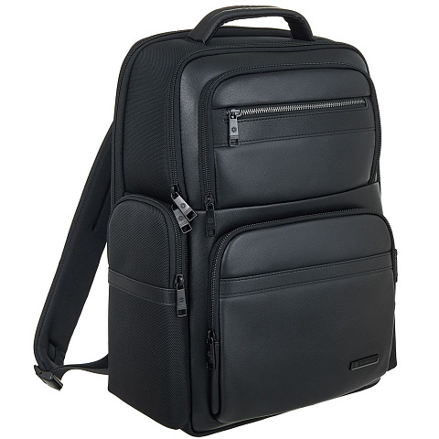 Рюкзак для ноутбука Santiago с кожаной отделкой, черный - рис 2.