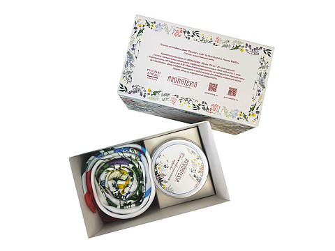 Набор: платок Русский полевой букет и свеча Цветы и травы