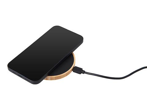 Беспроводное зарядное устройство с подсветкой лого Reedia S3, 15 Вт, бамбук, черный - рис 2.