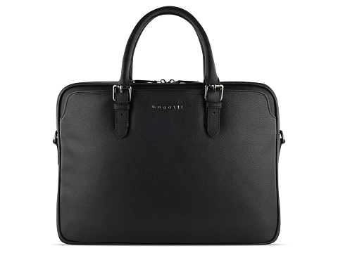 Портфель женский BUGATTI Bella, чёрный, воловья кожа/полиэстер, 38х6,5х27 см - рис 2.
