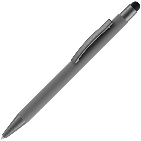 Ручка шариковая Atento Soft Touch со стилусом, серая - рис 2.