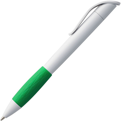 Ручка шариковая Grip, белая с зеленым - рис 3.