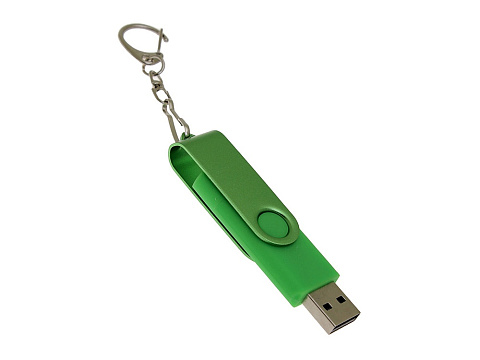 USB-флешка на 32 Гб 2 в 1 поворотный механизм, c дополнительным разъемом Type-C с одноцветным металлическим клипом, зеленый - рис 3.