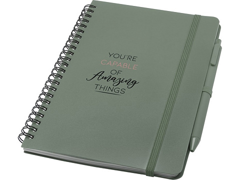 Блокнот Thalaasa формата А5 в твердой обложке из океанического пластика с шариковой ручкой - Зеленый яркий - рис 6.