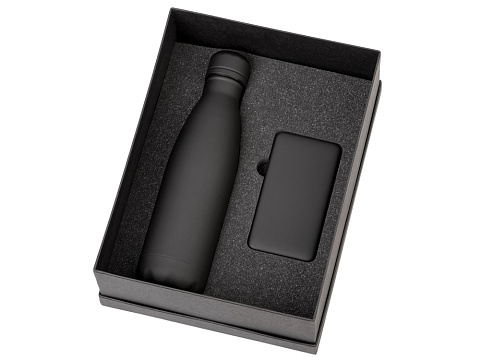 Подарочный набор с термобутылкой и повербанком С2, черный - рис 2.